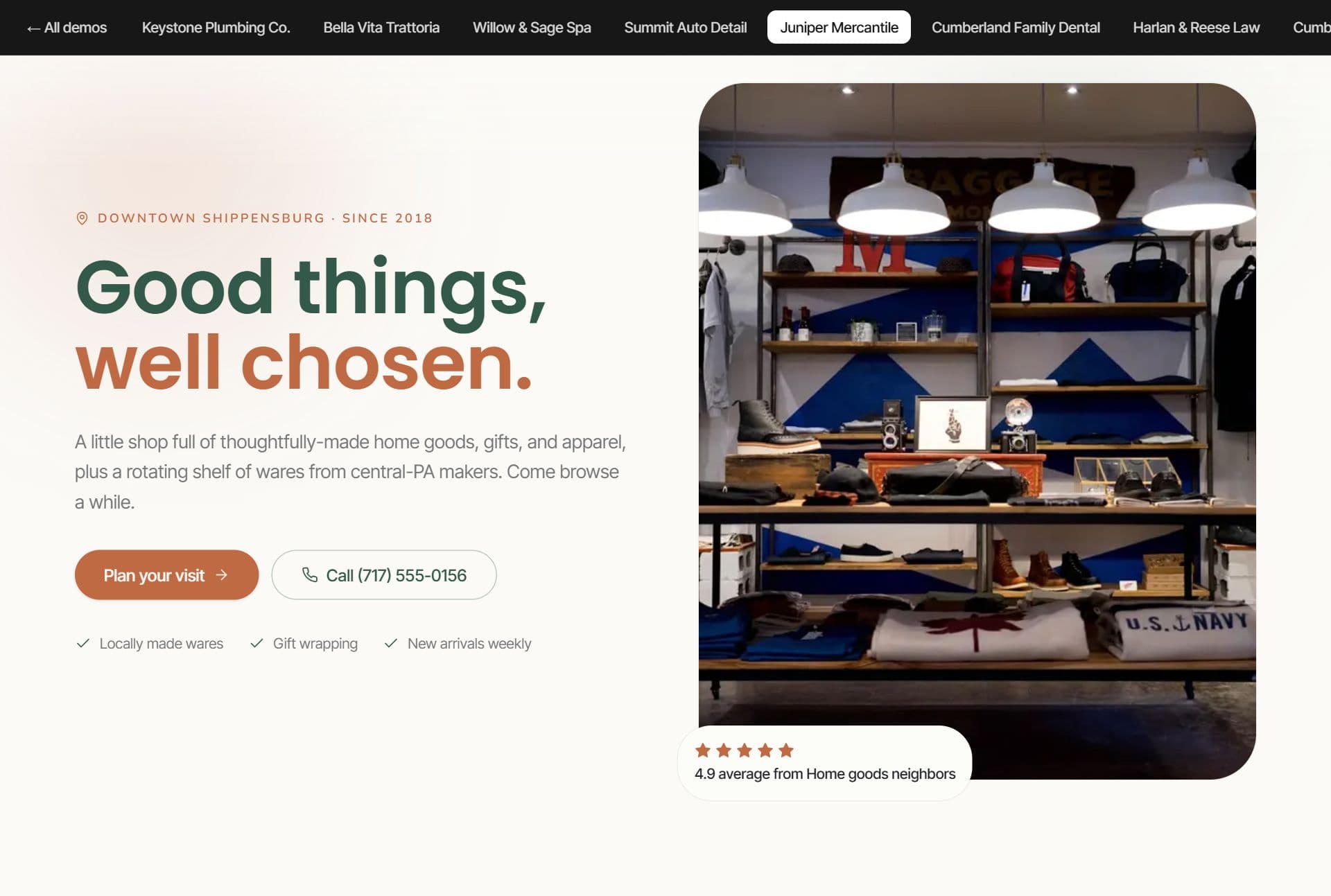 Juniper Mercantile website built by Tuscarora Web