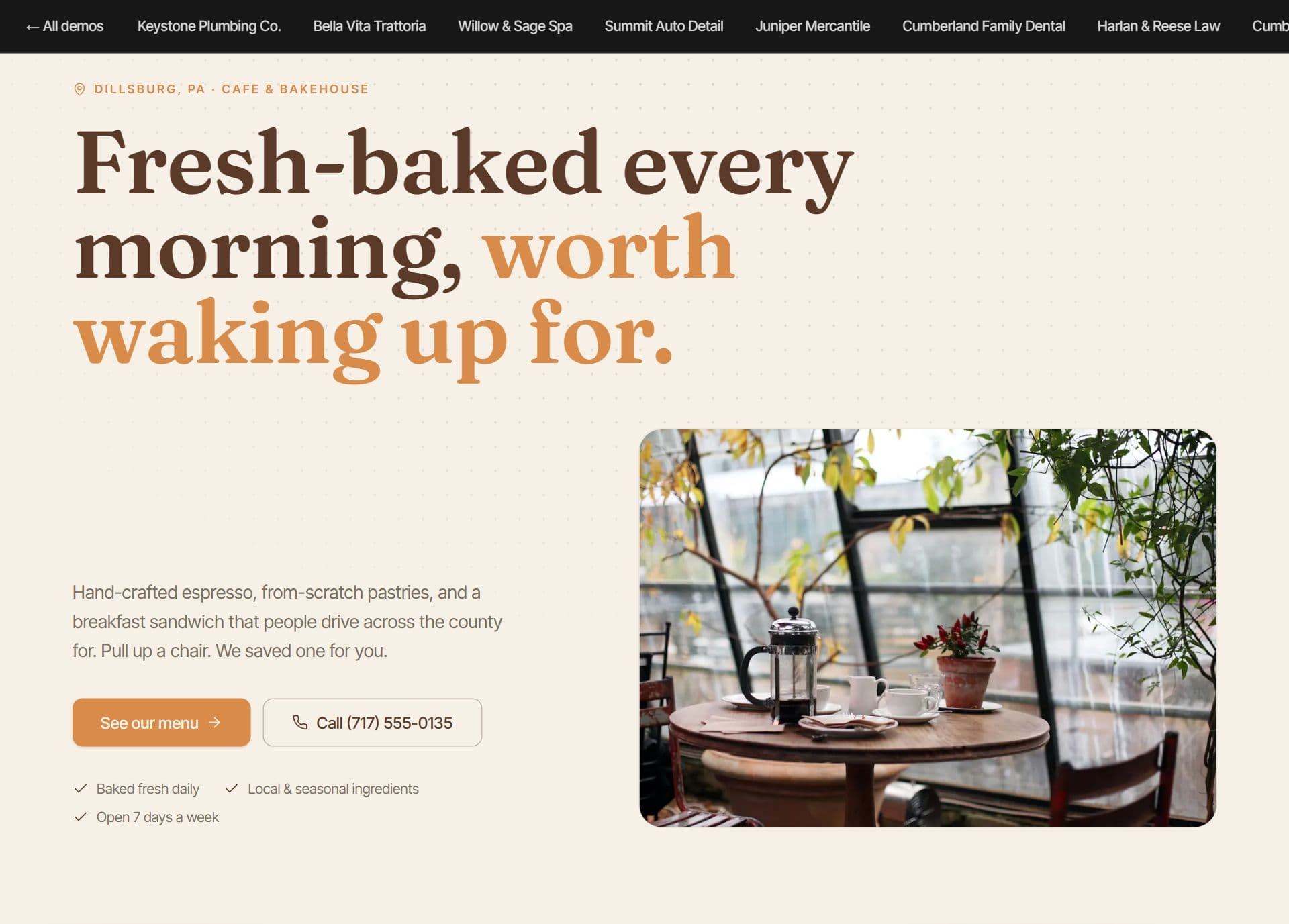 Bluebird Coffee & Bakehouse website built by Tuscarora Web