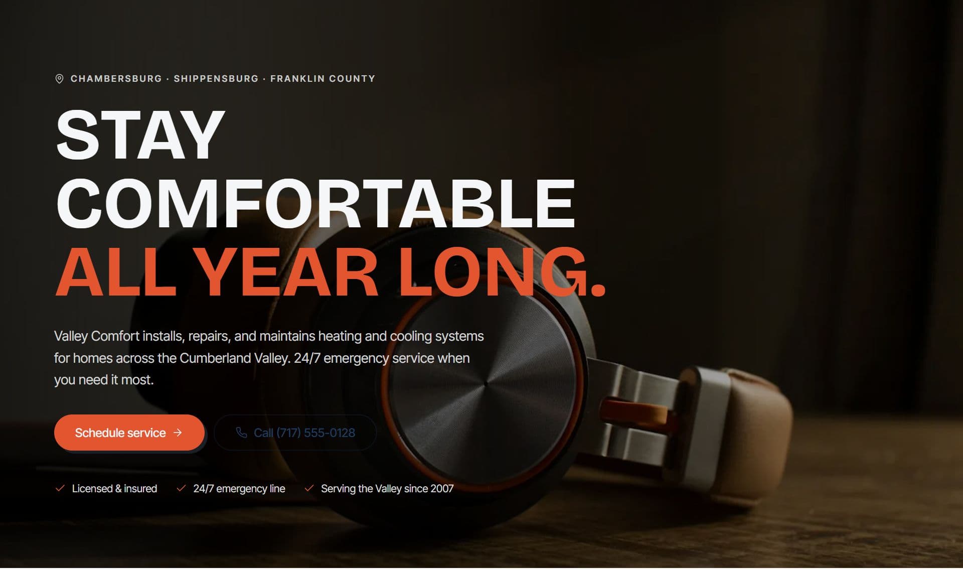 Valley Comfort Heating & Cooling website built by Tuscarora Web