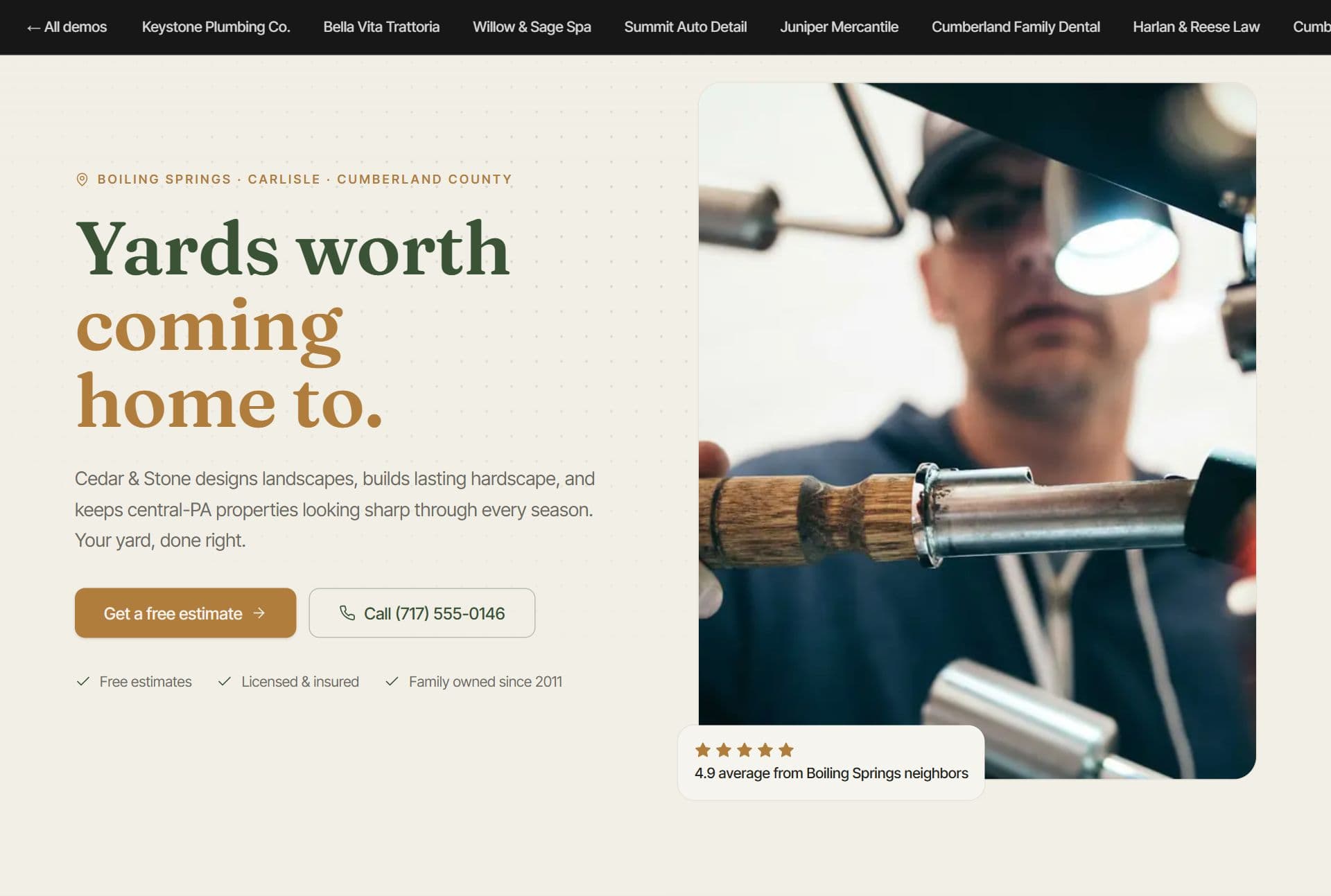 Cedar & Stone Landscaping website built by Tuscarora Web