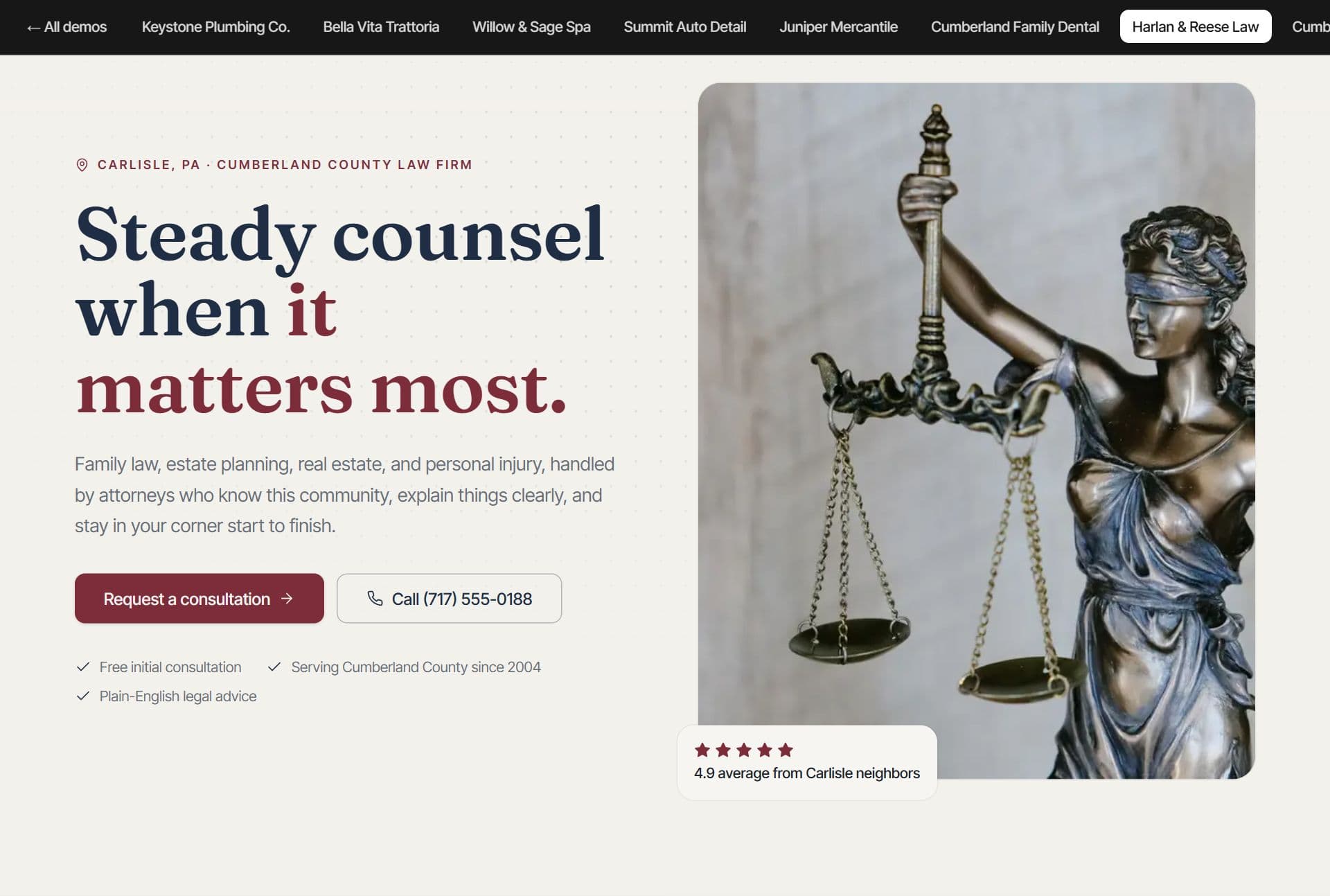 Harlan & Reese Law website built by Tuscarora Web