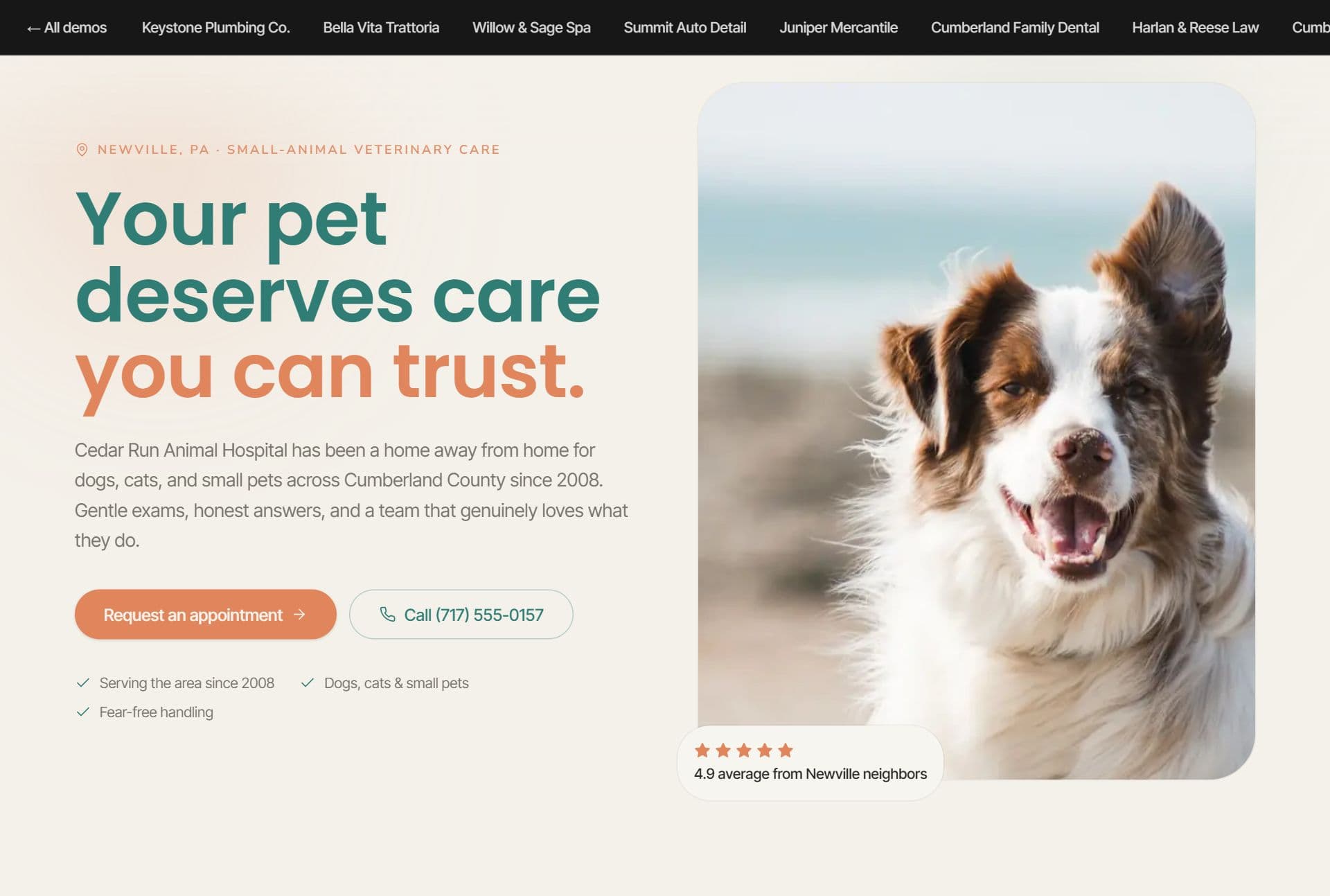 Cedar Run Animal Hospital website built by Tuscarora Web