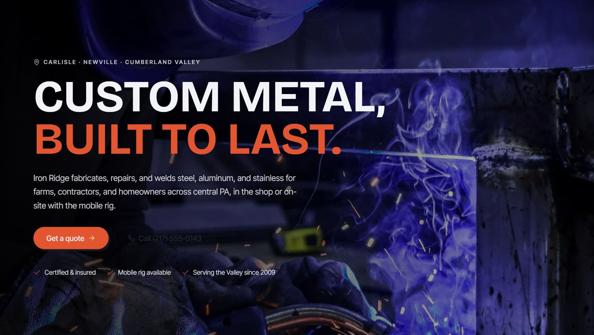 Iron Ridge Welding & Fabrication website built by Tuscarora Web